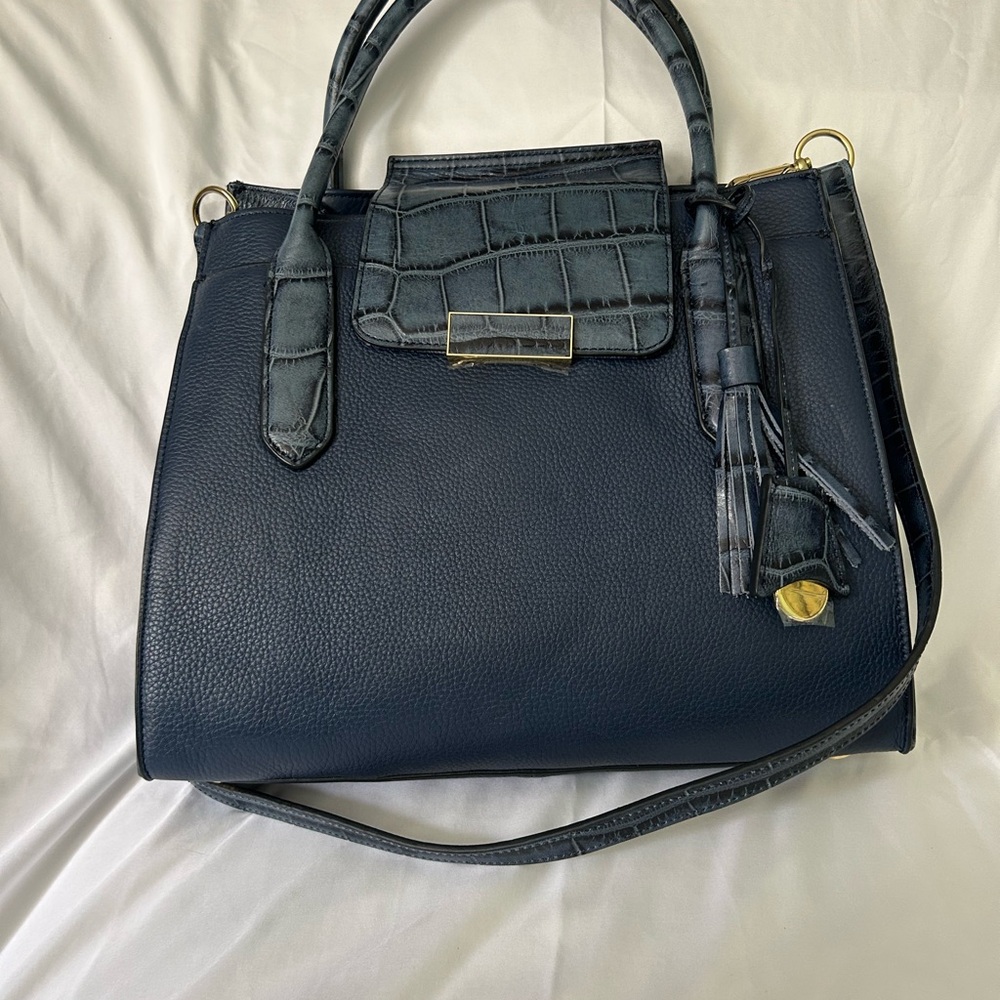 G.I.L.I. Dark Blue Croc-Embossed Leather Satchel
